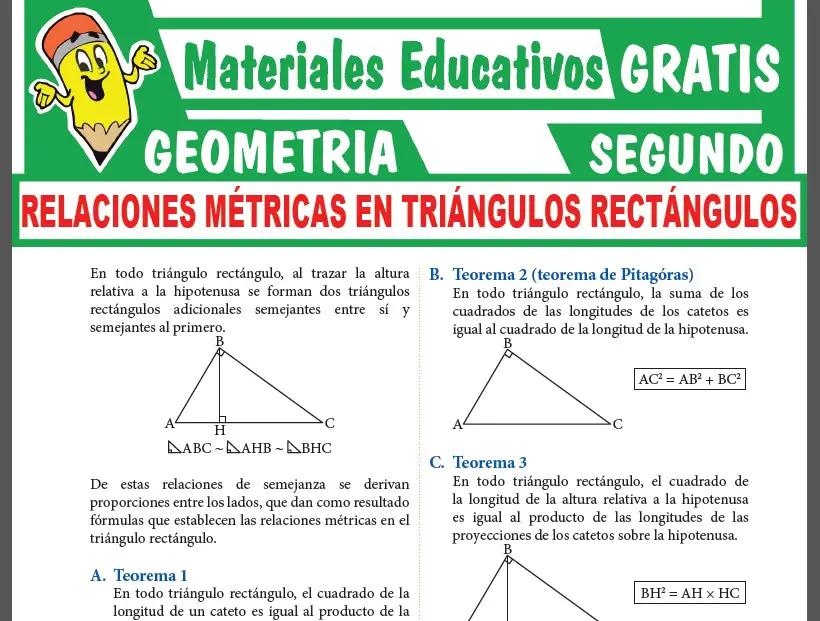 Problemas de Relaciones Métricas en Triángulos Rectángulos para Segundo Grado de Secundaria