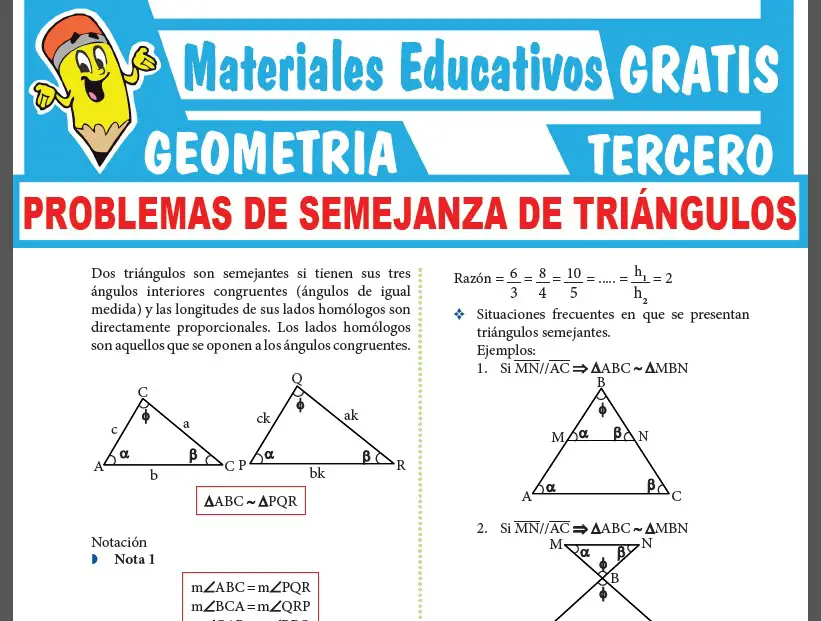 Problemas de Semejanza de Triángulos para Tercer Grado de Secundaria