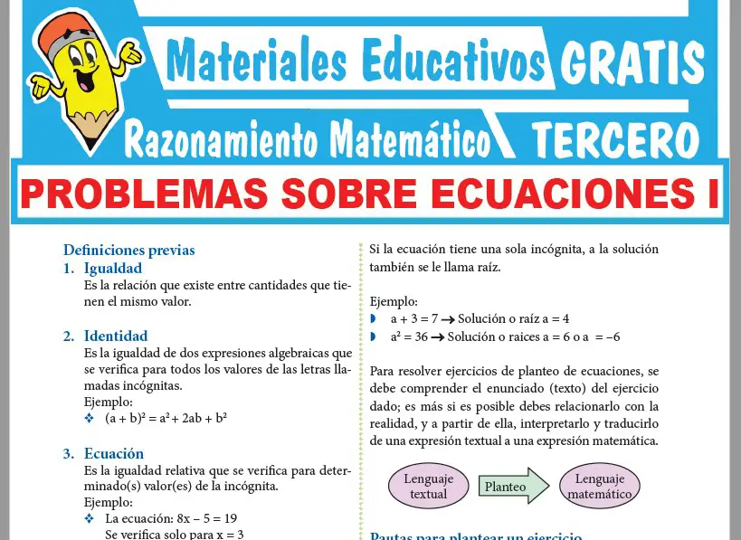 Ficha de Problemas sobre Ecuaciones para Tercer Grado de Secundaria