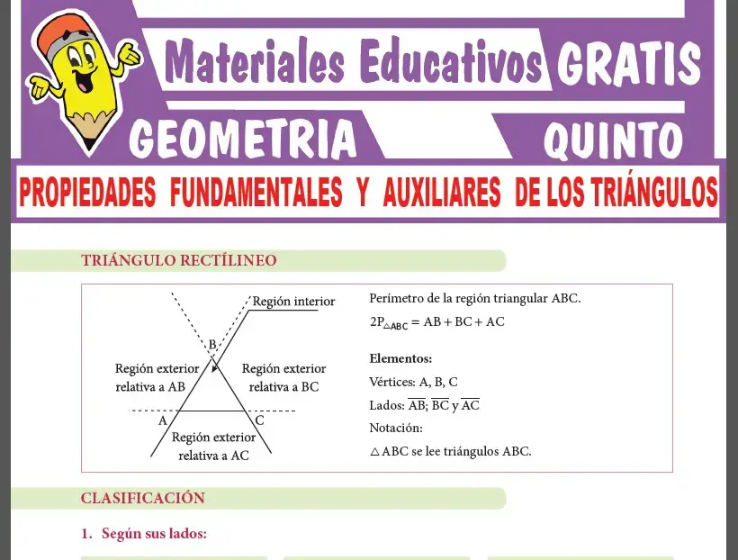 Propiedades Fundamentales y Auxiliares de los Triángulos para Quinto Grado de Secundaria