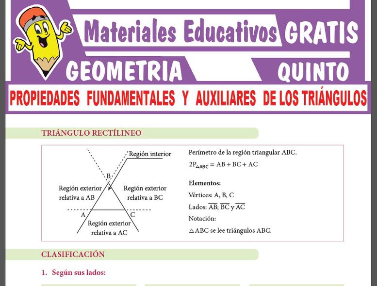 Propiedades Fundamentales y Auxiliares de los Triángulos para Quinto Grado de Secundaria