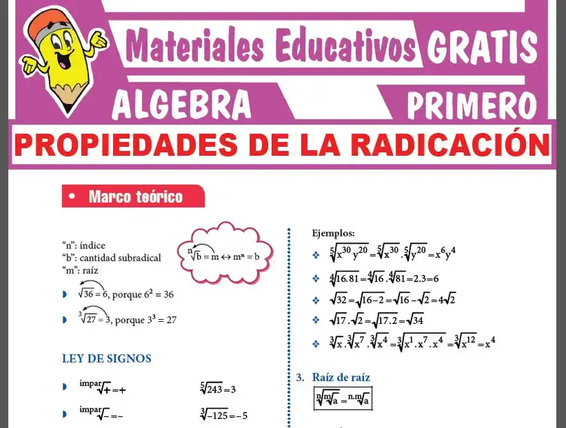 Propiedades de la Radicación para Primer Grado de Secundaria