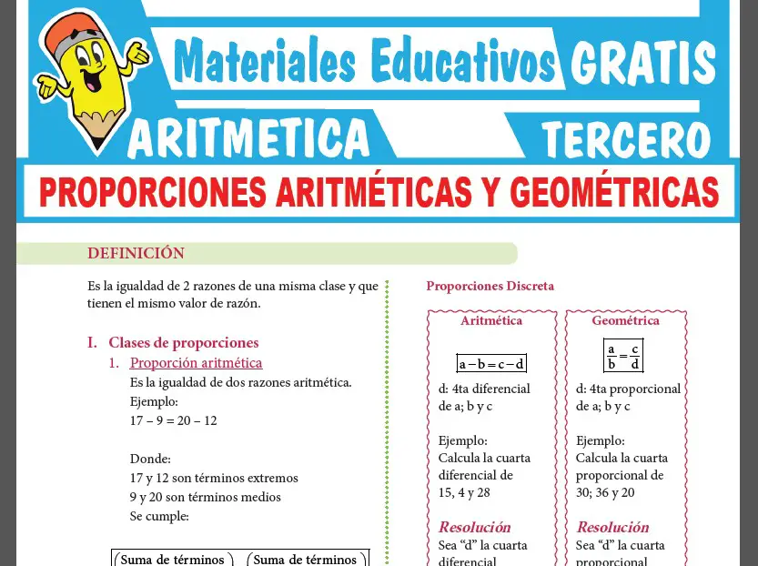 Proporciones Aritméticas y Geométricas para Tercer Grado de Secundaria
