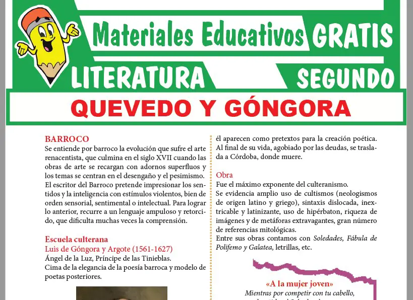 Ficha de Quevedo y Góngora para Segundo Grado de Secundaria