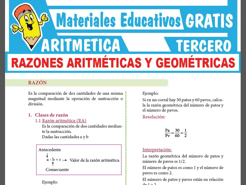 Razones Aritméticas y Geométricas para Tercer Grado de Secundaria