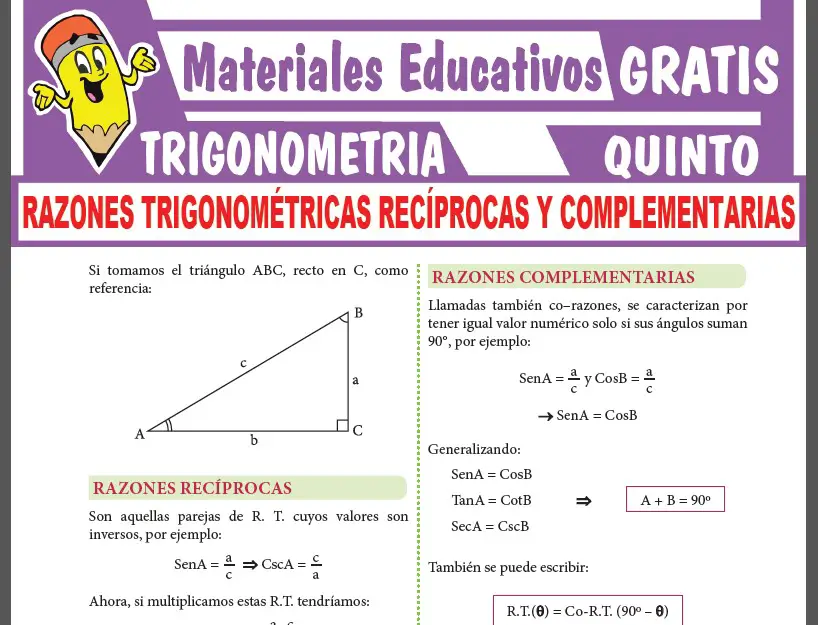 Razones Trigonométricas Recíprocas y Complementarias para Quinto Grado de Secundaria