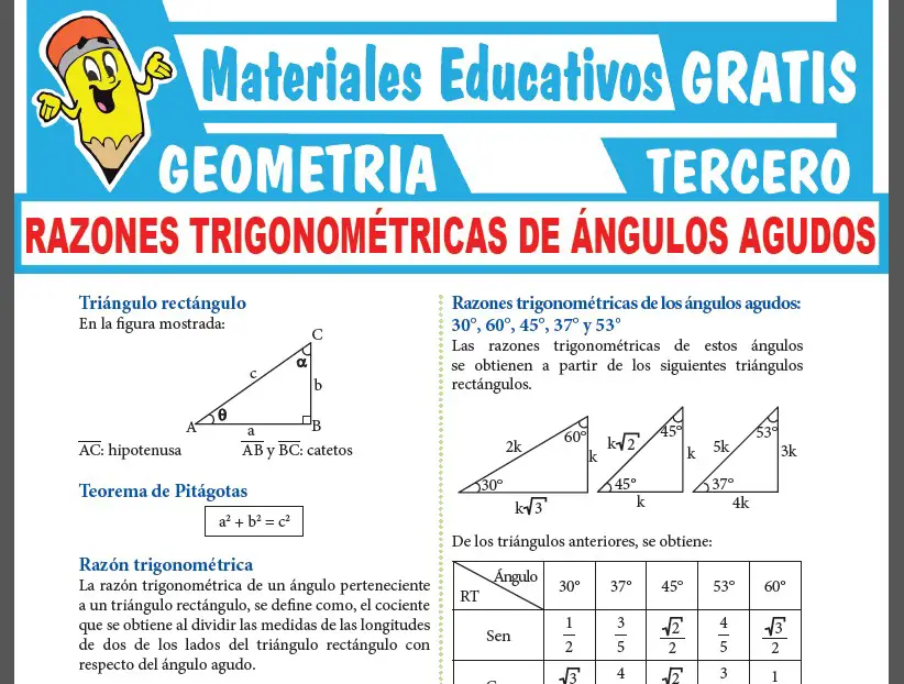Razones Trigonométricas de Ángulos Agudos para Tercer Grado de Secundaria