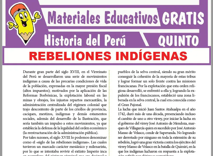 Ficha de Rebeliones Indígenas en el Perú para Quinto Grado de Secundaria
