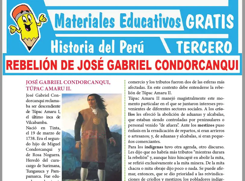 Ficha de Rebelión de José Gabriel Condorcanqui para Tercer Grado de Secundaria