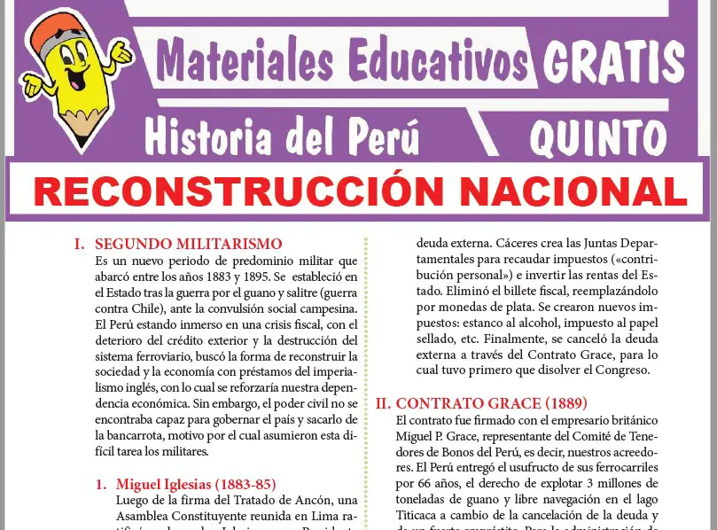 Ficha de Reconstrucción Nacional del Perú para Quinto Grado de Secundaria