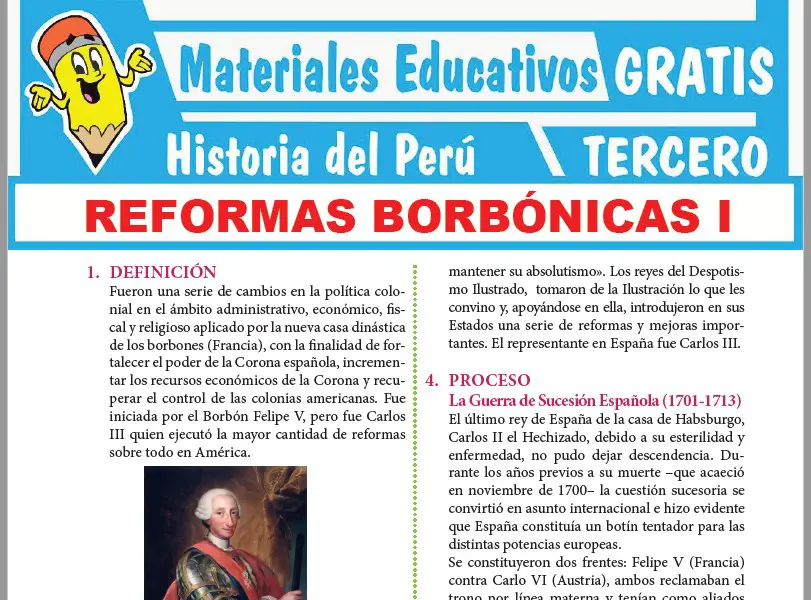 Ficha de Reformas Borbónicas I para Tercer Grado de Secundaria