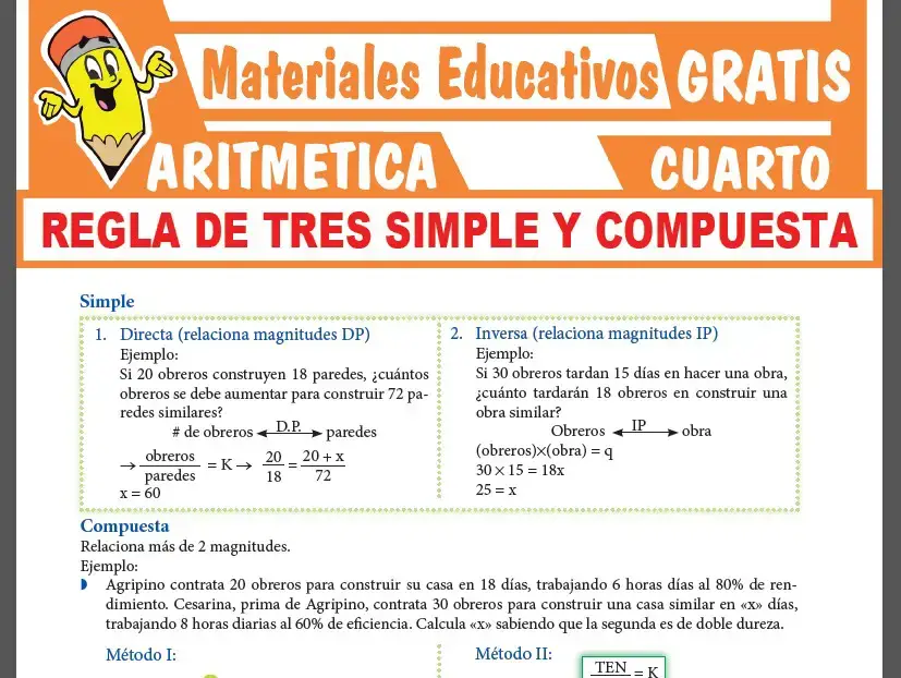 Regla de Tres Simple y Compuesta para Cuarto Grado de Secundaria