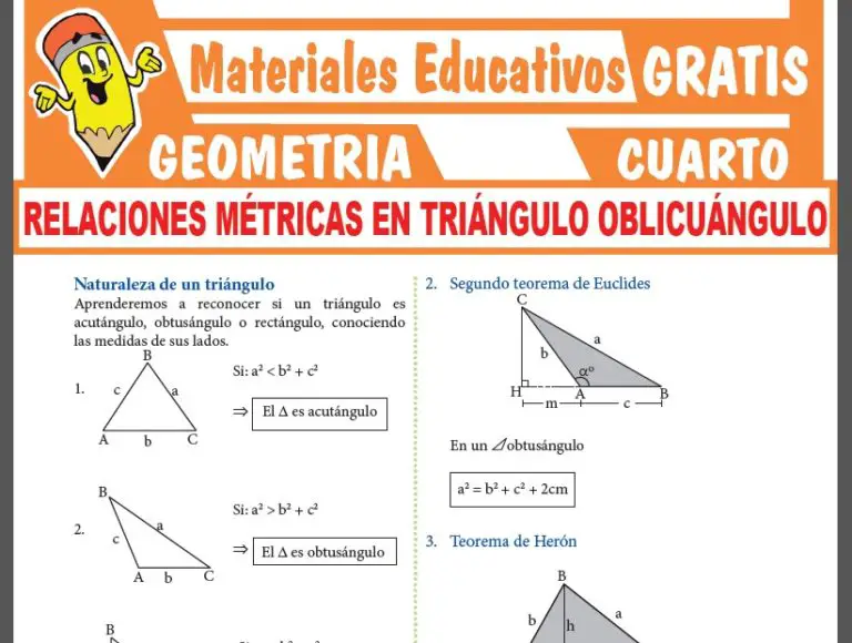Relaciones Métricas en Triángulo Oblicuángulo para Cuarto Grado