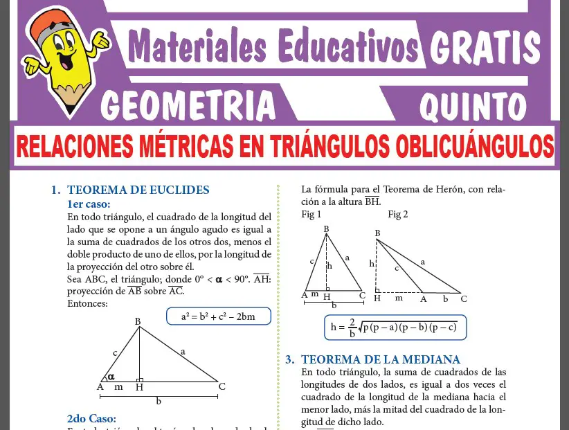 Relaciones Métricas en Triángulos Oblicuángulos para Quinto Grado de Secundaria