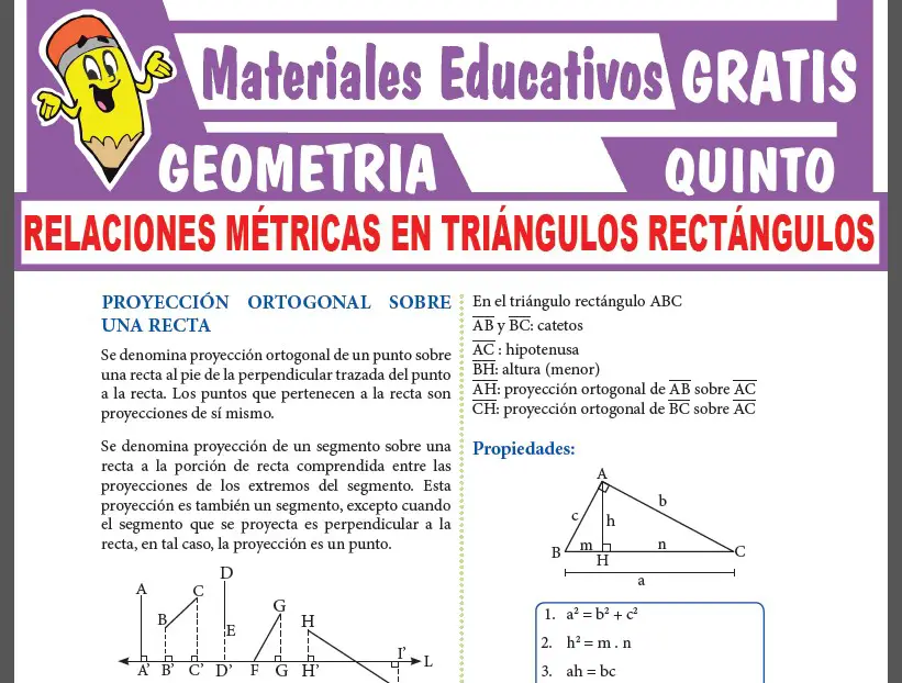 Relaciones Métricas en Triángulos Rectángulos para Quinto Grado de Secundaria