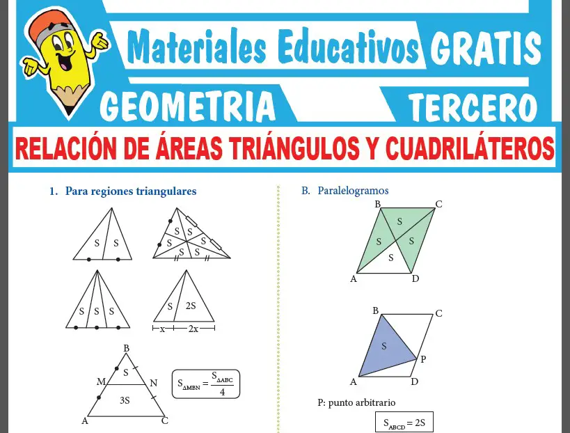 Relación de Áreas Triángulos y Cuadriláteros para Tercer Grado de Secundaria