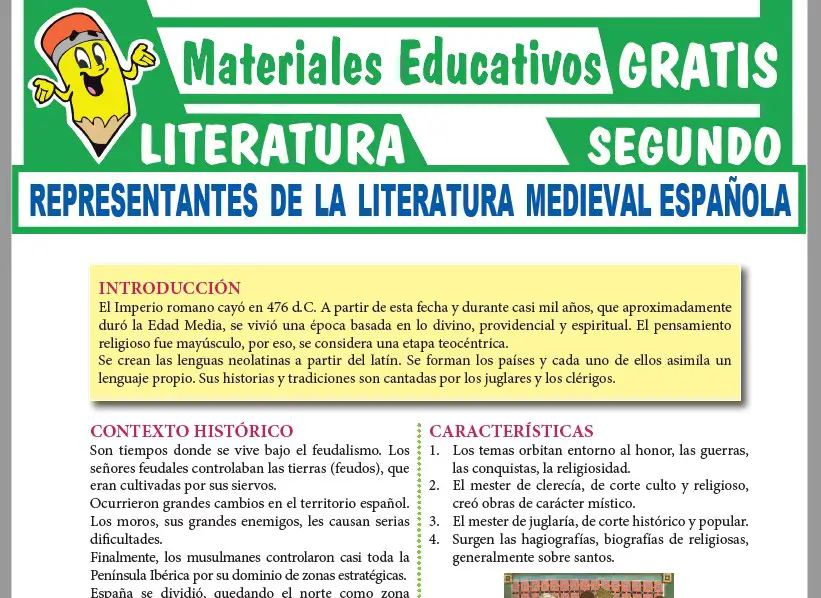 Ficha de Representantes de la Literatura Medieval Española para Segundo Grado de Secundaria