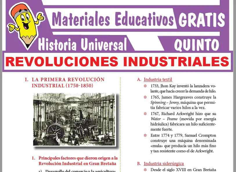 Ficha de Revoluciones Industriales para Quinto Grado de Secundaria