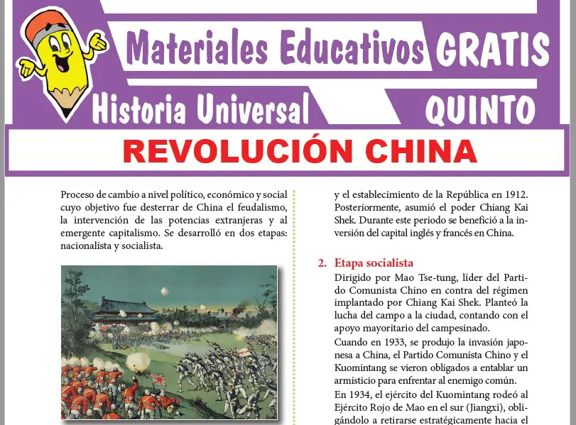 Ficha de Revolución China para Quinto Grado de Secundaria
