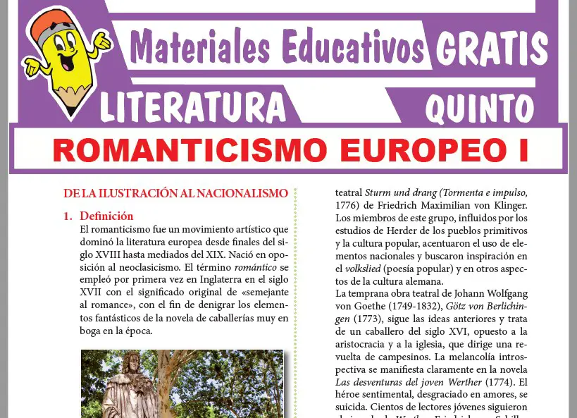 Ficha de Romanticismo Europeo I para Quinto Grado de Secundaria
