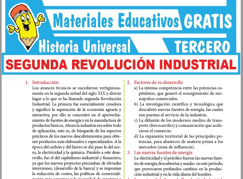 Ficha de Segunda Revolución Industrial para Tercer Grado de Secundaria