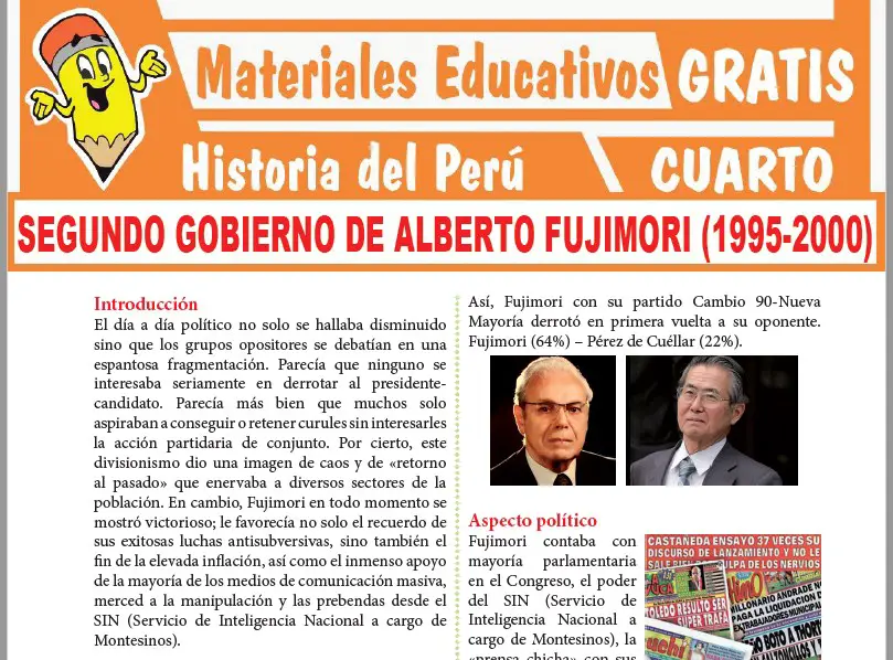 Ficha de Segundo Gobierno de Alberto Fujimori para Cuarto Grado de Secundaria