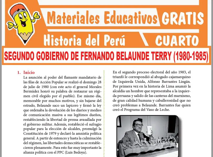 Ficha de Segundo gobierno de Fernando Belaunde para Cuarto Grado de Secundaria