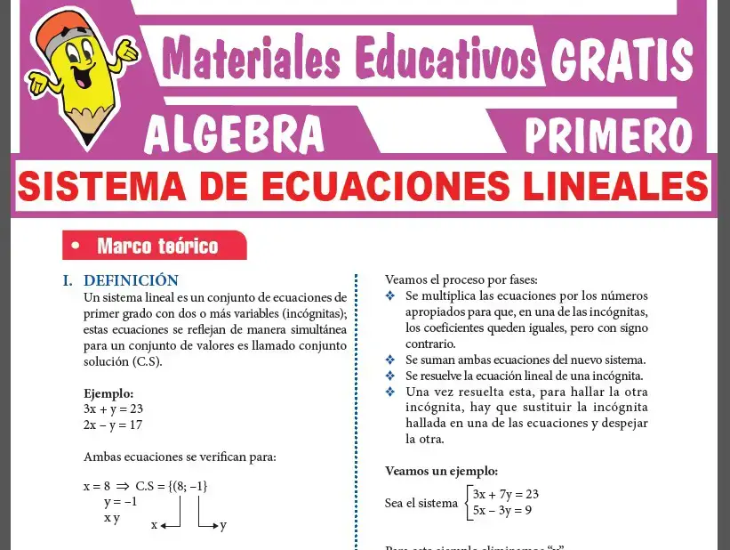 Sistema de Ecuaciones Lineales para Primer Grado de Secundaria