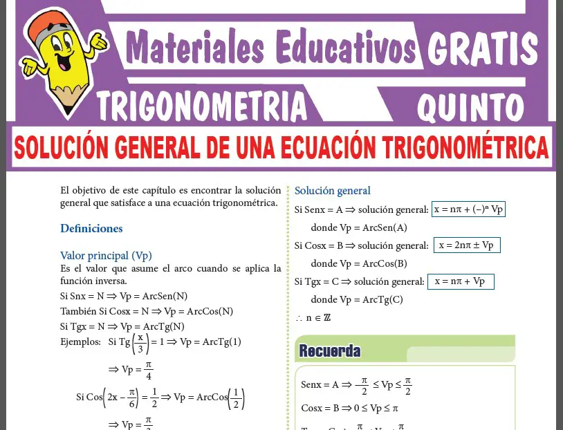 Solución General de una Ecuación Trigonométrica para Quinto Grado de Secundaria