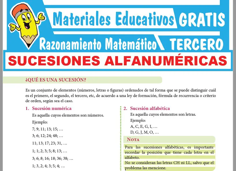 Ficha de Sucesiones Alfabeticas y Numéricas para Tercer Grado de Secundaria