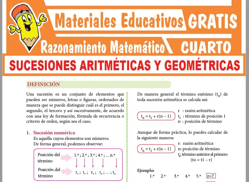 Ficha de Sucesiones Aritméticas y Geométricas para Cuarto Grado de Secundaria
