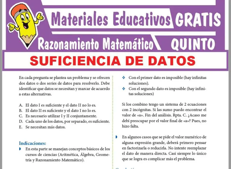 Suficiencia de Datos para Quinto Grado de Secundaria ≫ Fichas GRATIS