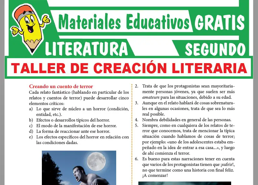 Ficha de Taller de Creación Literaria para Segundo Grado de Secundaria