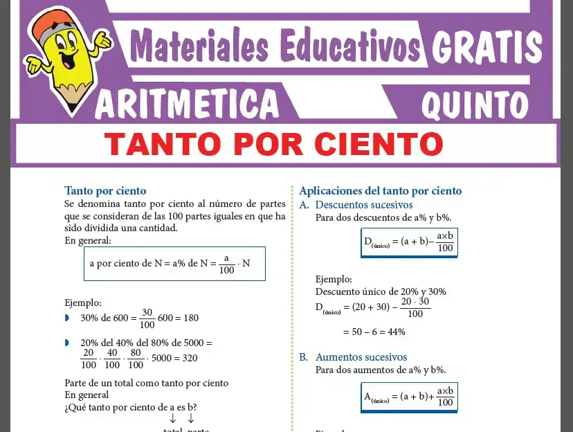 Tanto por Ciento para Quinto Grado de Secundaria