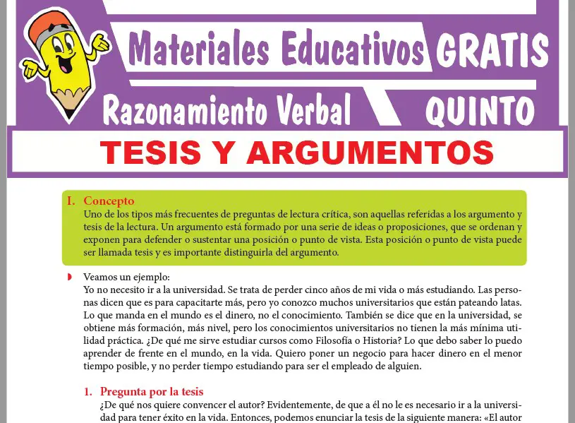 Ficha de Tesis y Argumentos para Quinto Grado de Secundaria