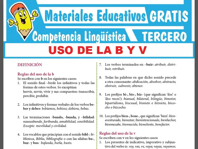 Uso de la B y V para Tercer Grado de Secundaria