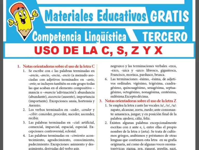 Uso De La C S Z Y X Para Tercer Grado De Secundaria ≫ Materiales