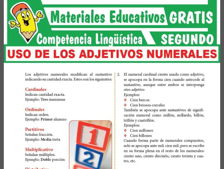 Uso De Los Adjetivos Numerales Para Segundo Grado De Secundaria