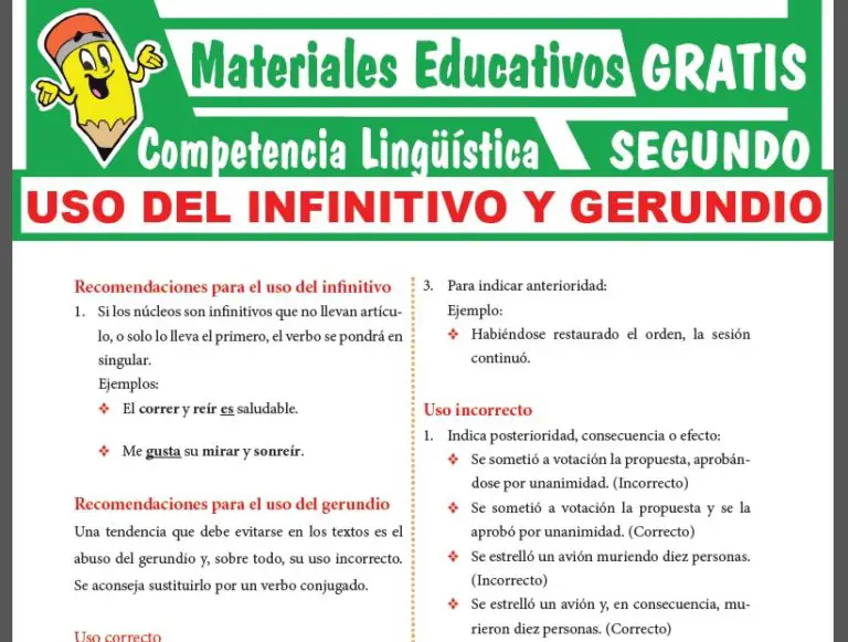 Uso Del Infinitivo Y Gerundio Para Segundo Grado De Secundaria